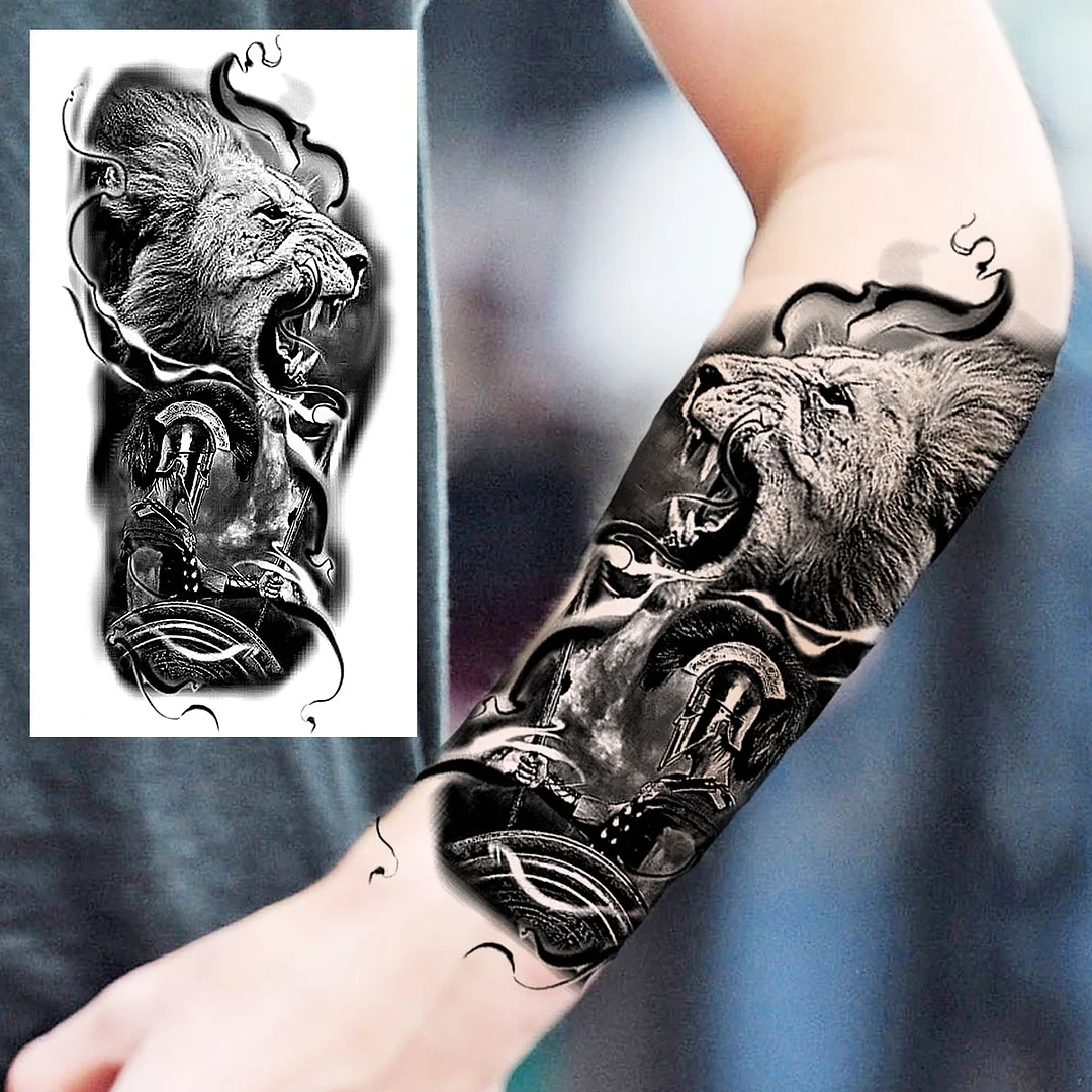Praying Lion Cross Temporary Tattoos For Men Women Clown Wolf Tiger Flower Compass Fake Tattoo Sticker Forearm Waterproof Tatoos