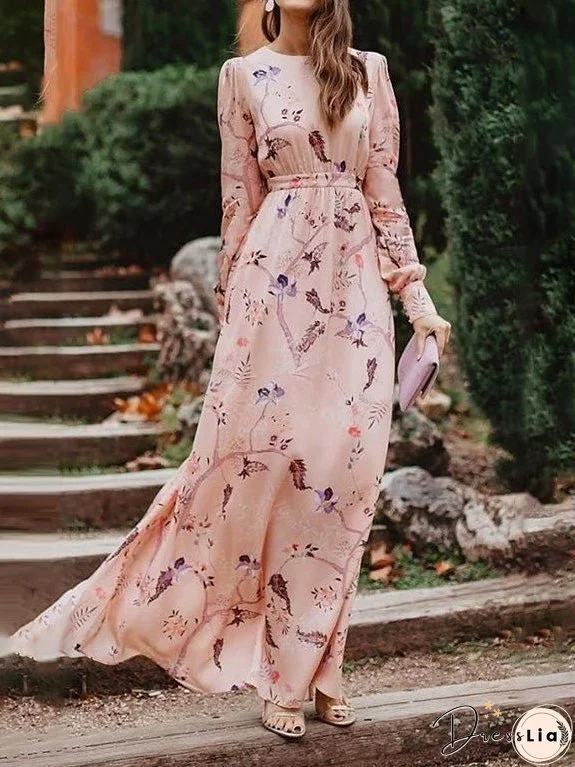 Dresses Floral Print Bare Back Long Sleeve Dress for Women