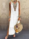 Ladies Cotton Linen V-Neck Sleeveless Dress