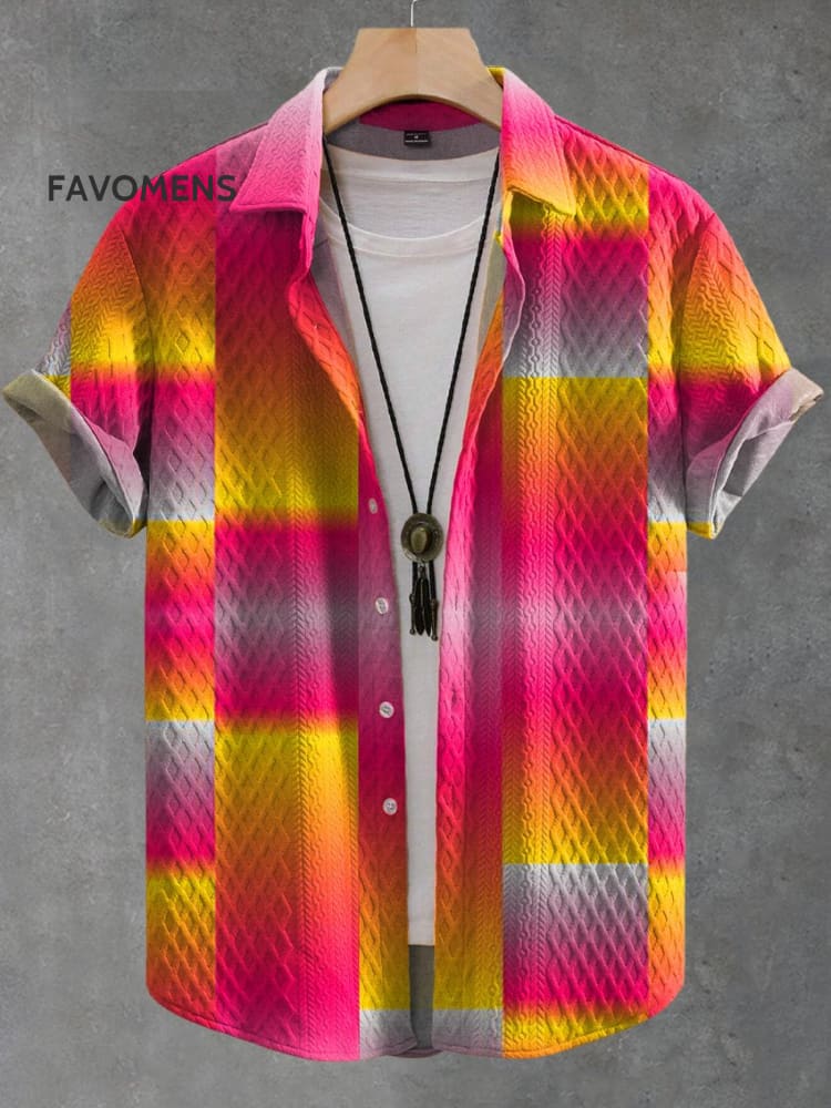 Bright Red Flame Gradient Abstract Art Print Casual Jacquard Shirt Multicolor / S