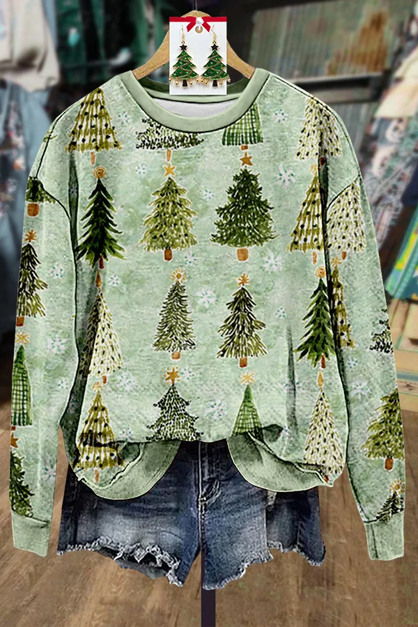 Christmas Tree Print Long Sleeve Sweatshirt