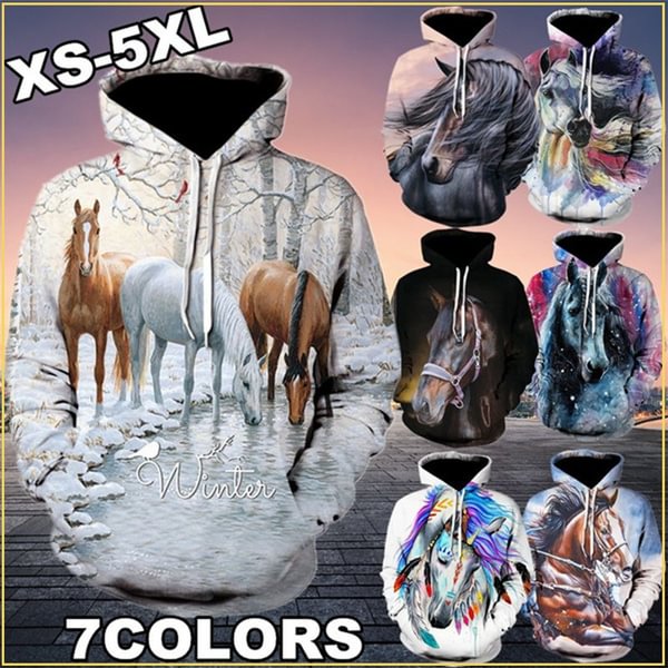 7 Colors New Cartoon Hoodie Horse Animal 3D Sweater Men's Casual Sweater Ladies Street Hoodie Funny Sweater Plus Size - Shop Trendy Women's Fashion | TeeYours
