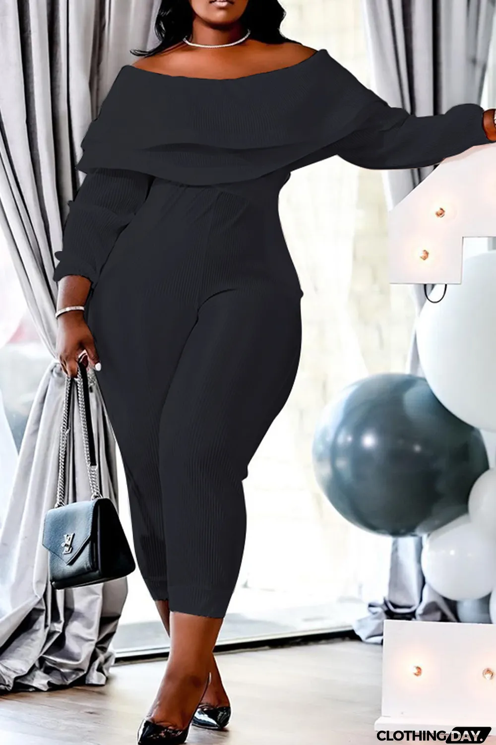 Purple Casual Solid Patchwork Off the Shoulder Plus Size Jumpsuits