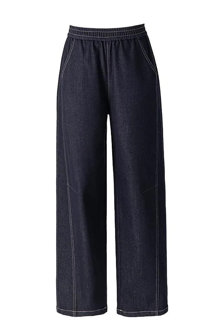 Relaxed Fit Cropped Jeans with Elastic Waist for Women