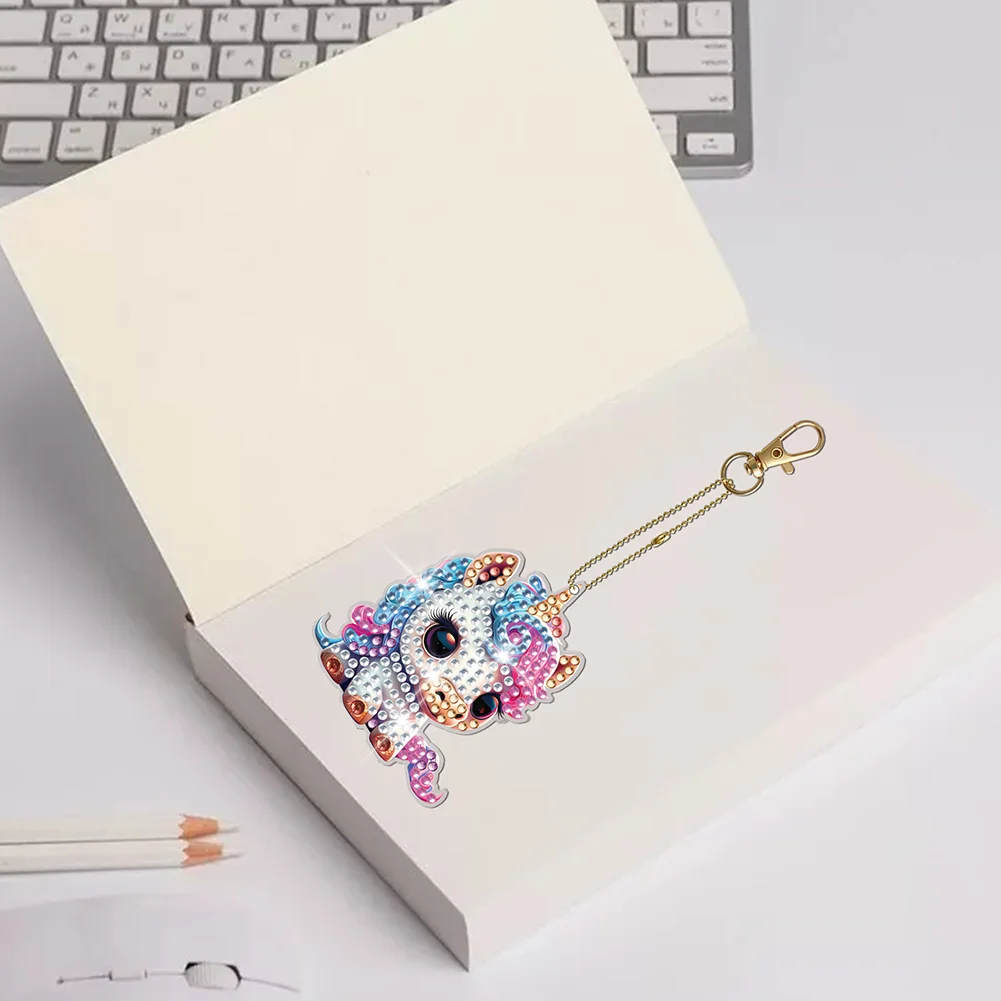 7pcs DIY Unicorn Diamond Art Keychains Diamond Mosaic Kit Point Drill Key Ring(Double Side)