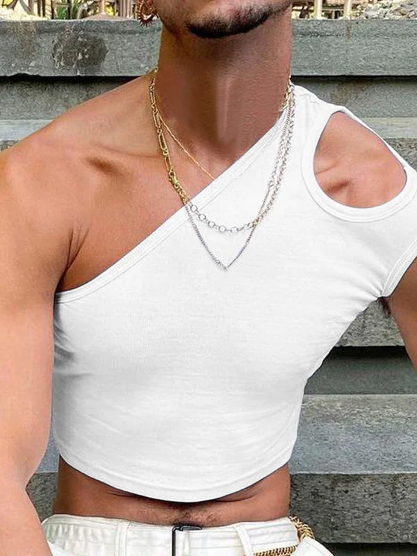 Aonga - Sexy Slanted Shoulder Cutout Crop Tops Vest
