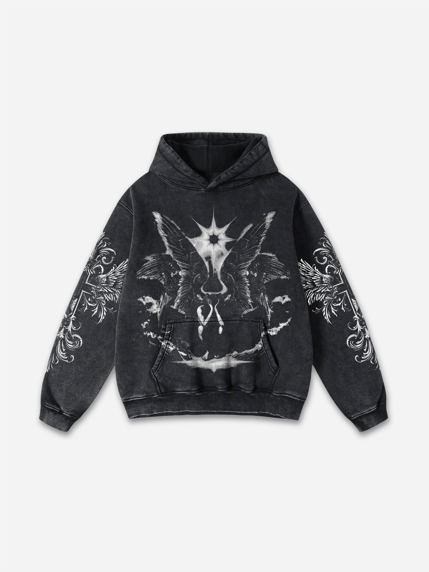 Sopula Vintage Angel Print Graphic Acid Washed Oversized Hoodie - SOPULA