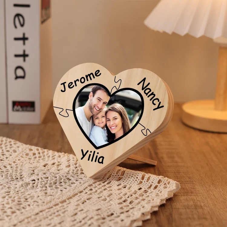 3 Names-Personalized Family Heart Wooden Ornament Gift-Customized Gift Ornament Desktop Decoration Picture Frame For Family
