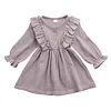 Kid Baby Girl Ruffles Solid  Linen Casual Dresses