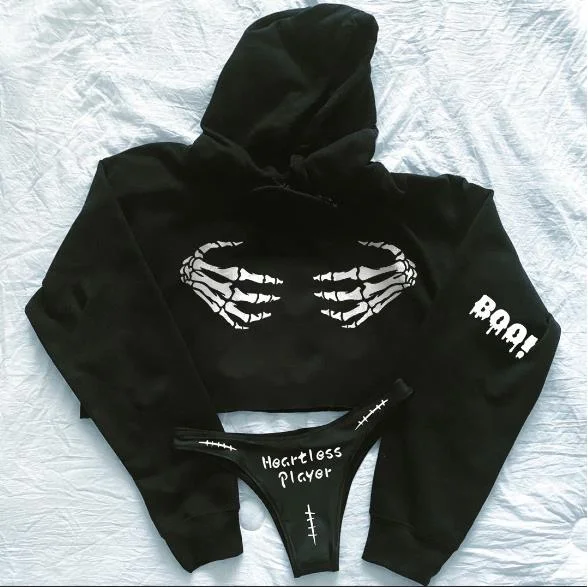 Street fun spoof skull short hooded sweater