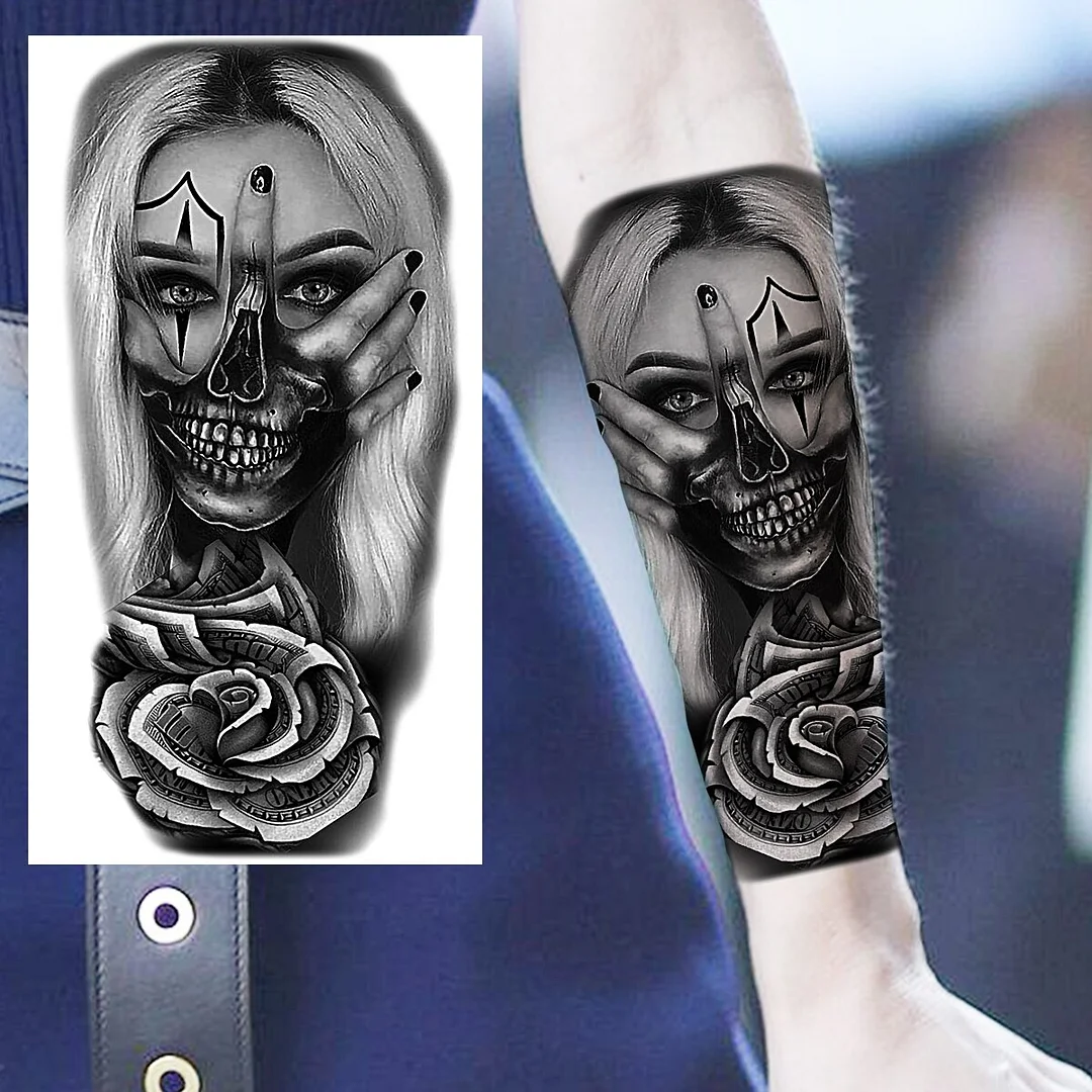 Sdrawing Praying Cross Temporary Tattoos For Men Adults Realistic Wolf Tiger Compass Skull Fake Tattoo Sticker Forearm Tatoos Arm