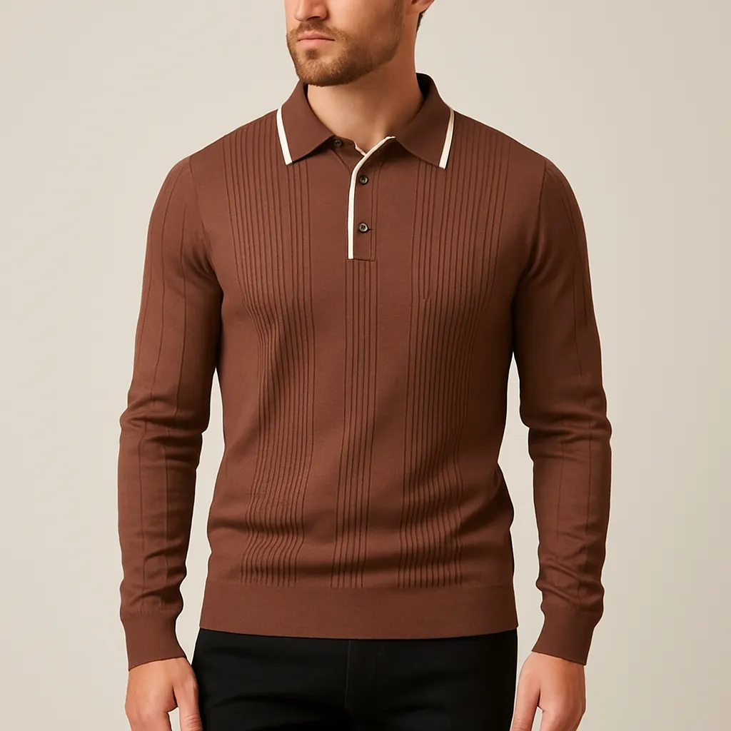 Men's Fine-Gauge Ribbed Knit Polo Shirt &ndash; Smart Casual Wear &ndash; view 2
