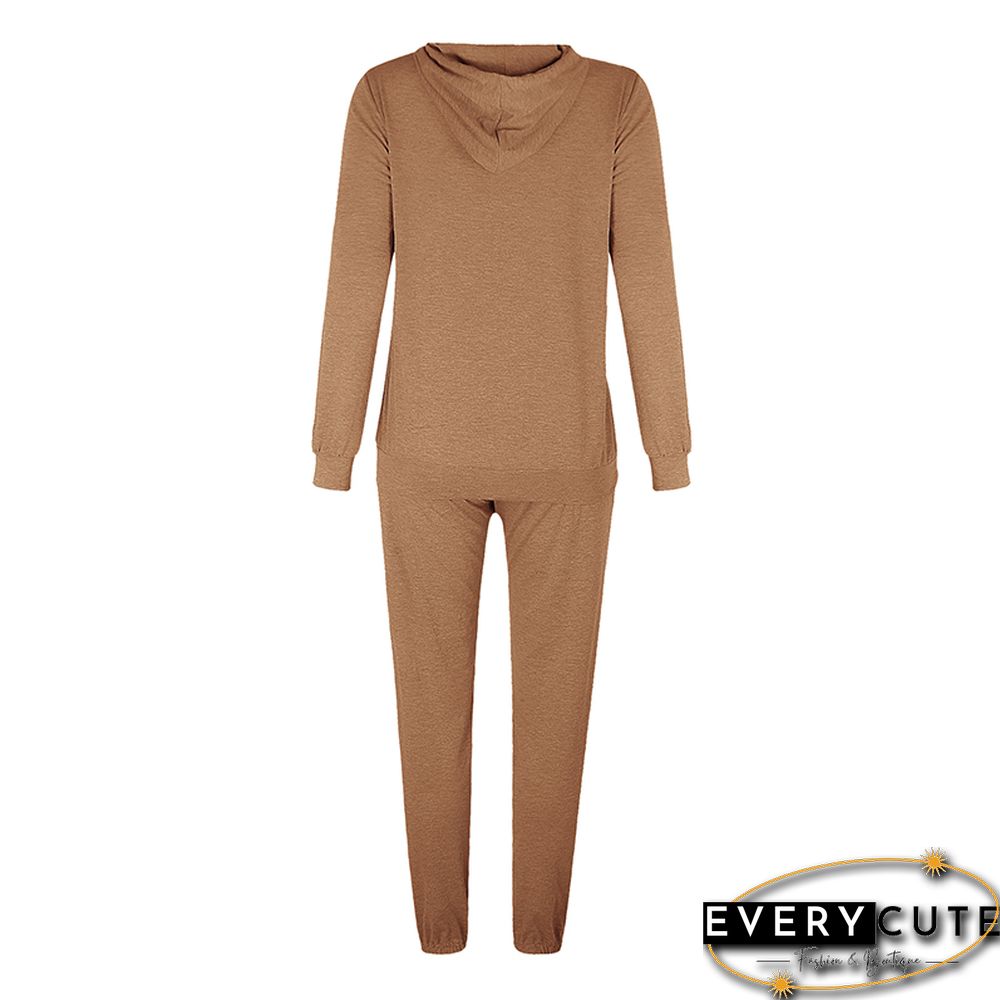 Khaki Drawstring Hoodie with Pant Set