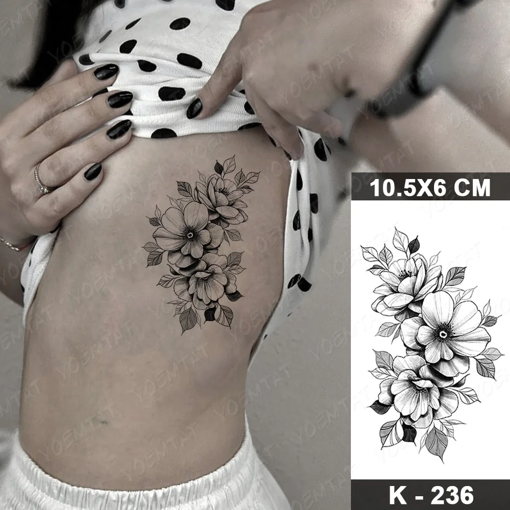 Waterproof Temporary Tattoo Sticker Realistic Black Waist Wrist Lily Flowers Flash Tatoo Fake Tatto For Body Art Women Men