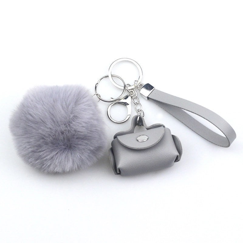 Lady Minimalist Solid Color Pu Leather Keychain