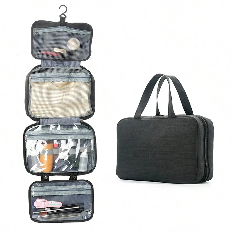Four-fold dry and wet separated portable toiletry bag with multi-color storage