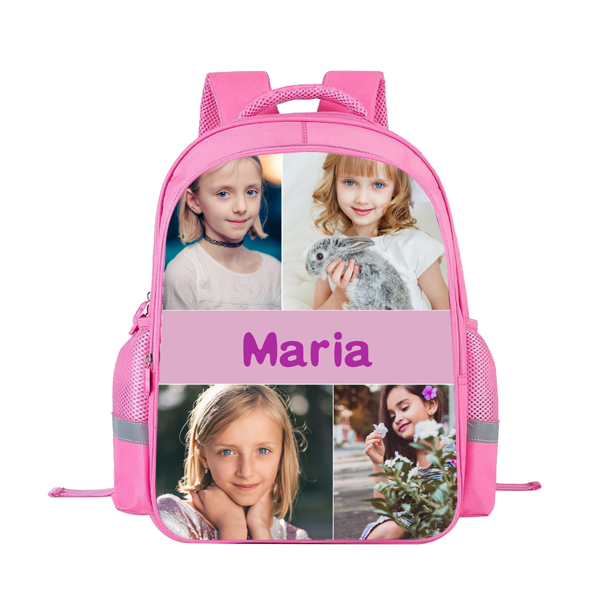 Personalized Children Photo School Bag Name Black Backpack, Customized Girls Schoolbag Pink
