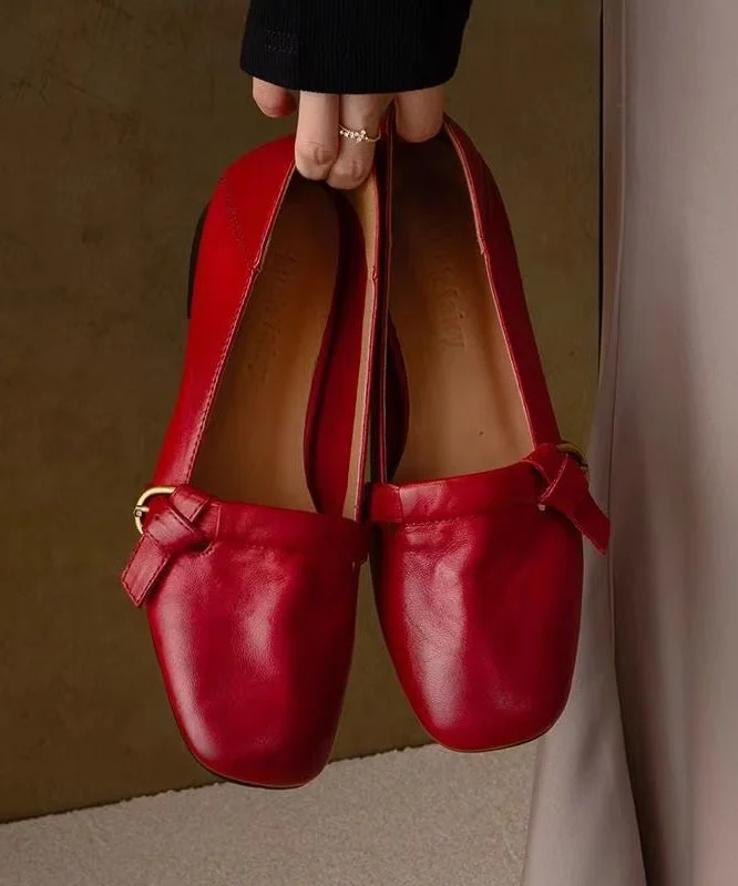 New Red Comfortable Splicing Flat Shoes Cowhide Leather