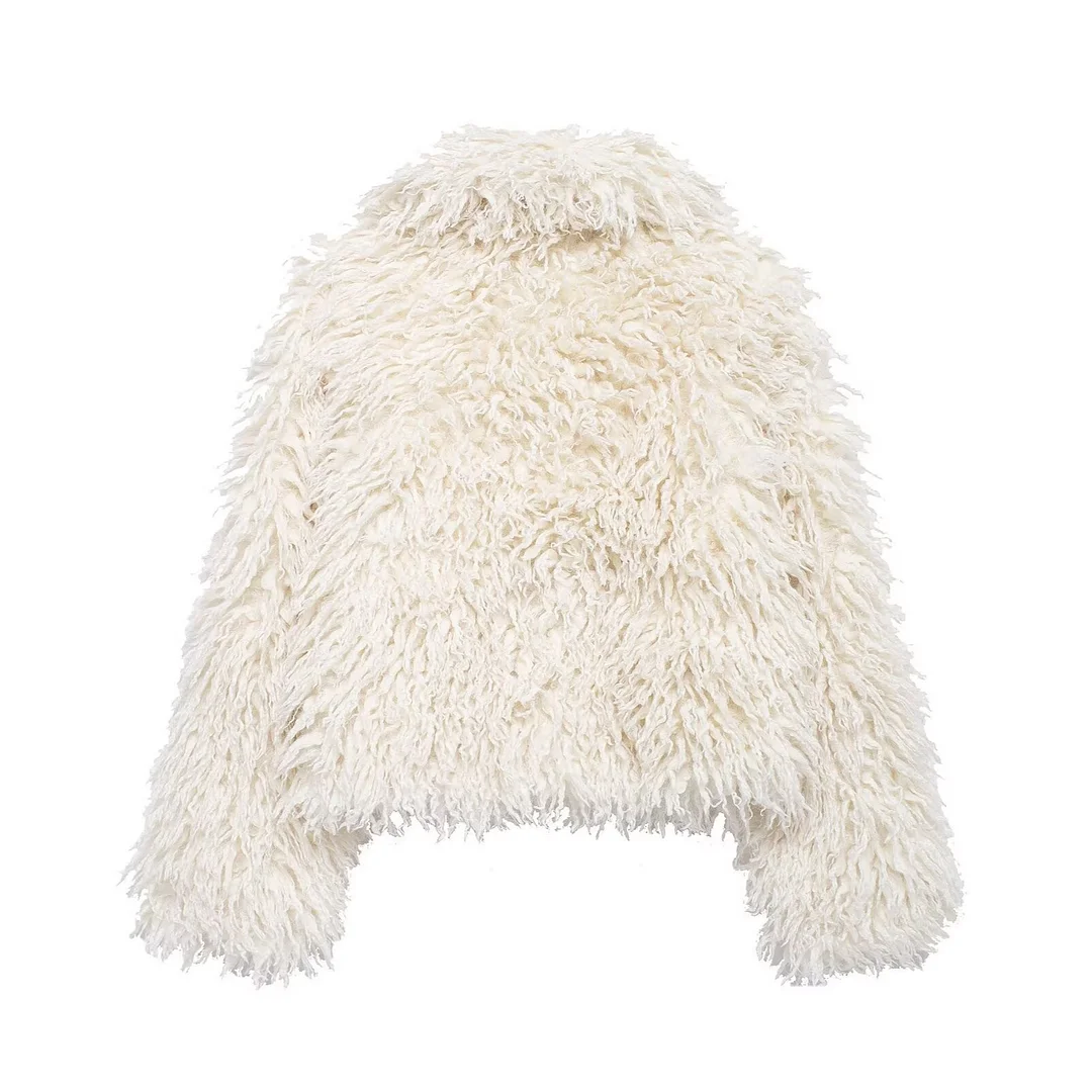 Nigikala Nigikala Winter New Temperament Simple Collar Long-Sleeved Artificial Fur Warm Coat Woman