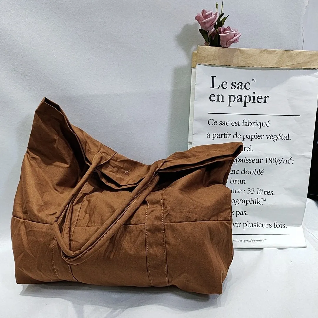 2022 New Retro Canvas Portable Large Capacity Linen Brown Shopping Bag Ladies Bag