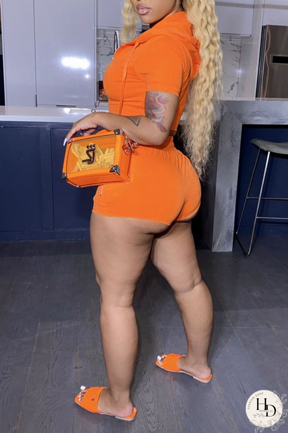 Rose Red Casual Solid Patchwork Zipper Hooded Collar Short Sleeve Two Pieces