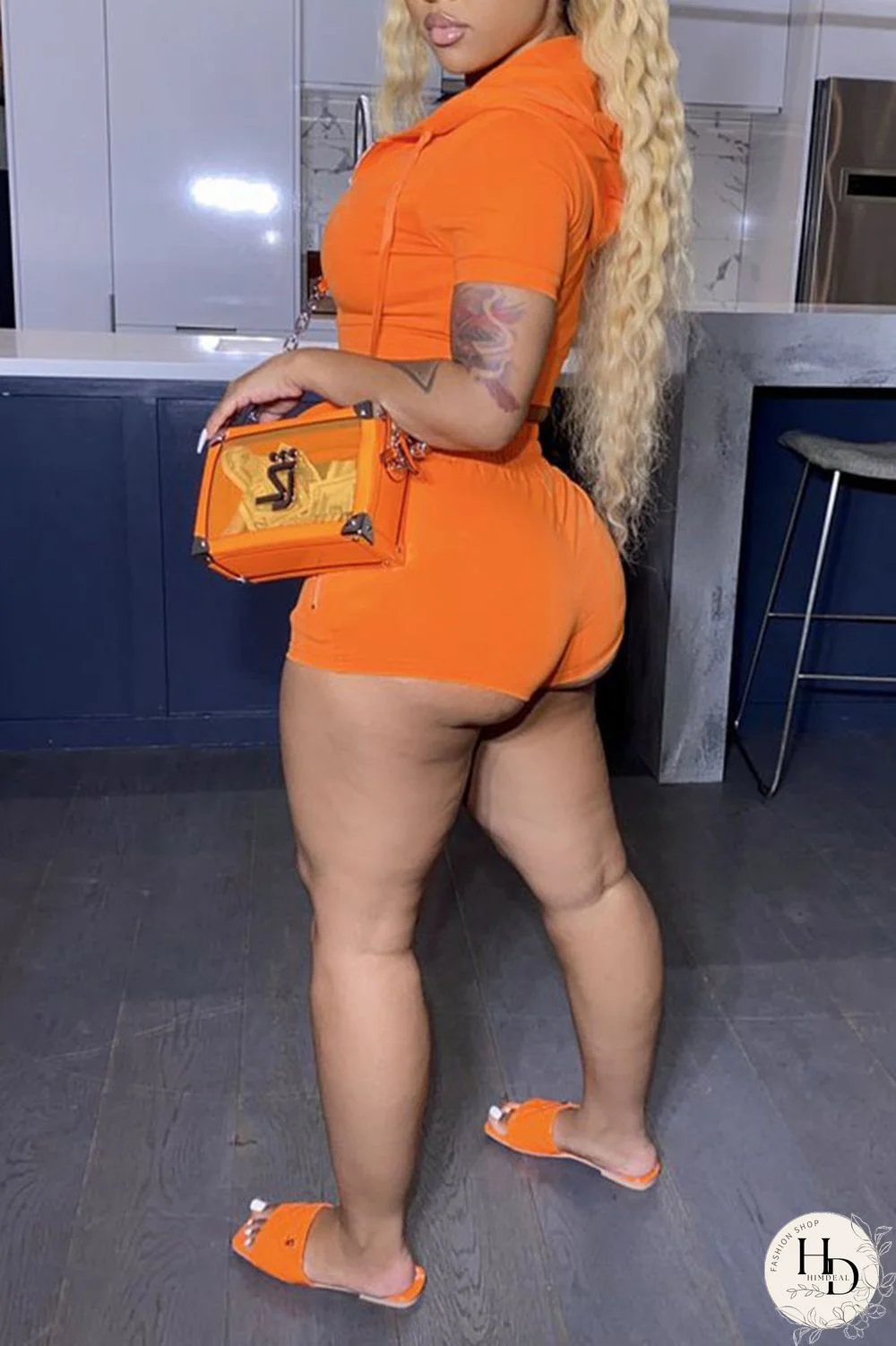 Rose Red Casual Solid Patchwork Zipper Hooded Collar Short Sleeve Two Pieces