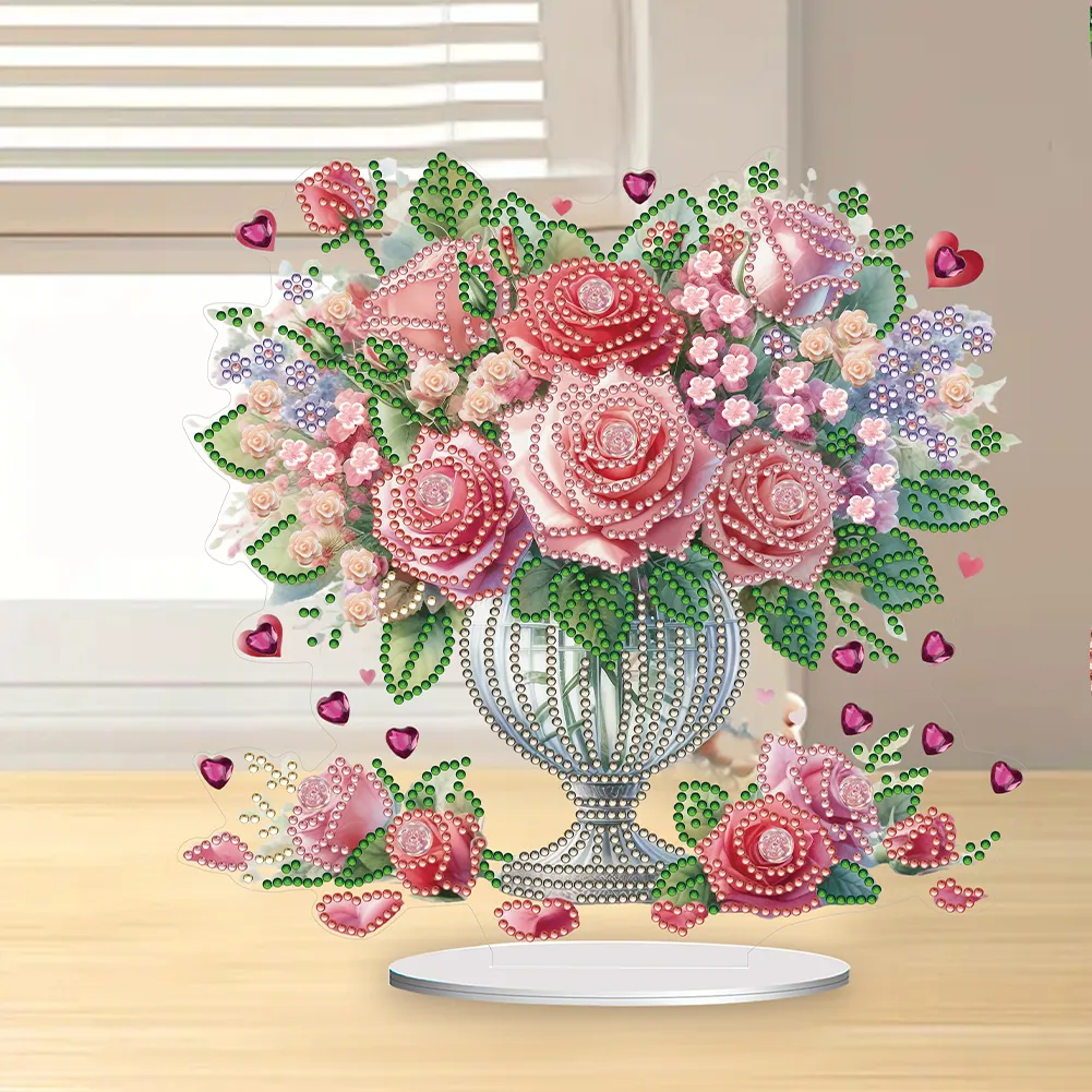 DIY Rose Vase Acrylic Table Top Diamond Painting Ornament Kits for Office Desktop Decor