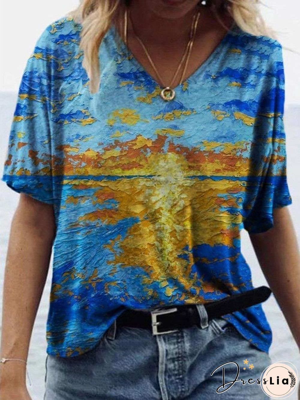 Summer Print V-Neck Comfortable T-Shirt