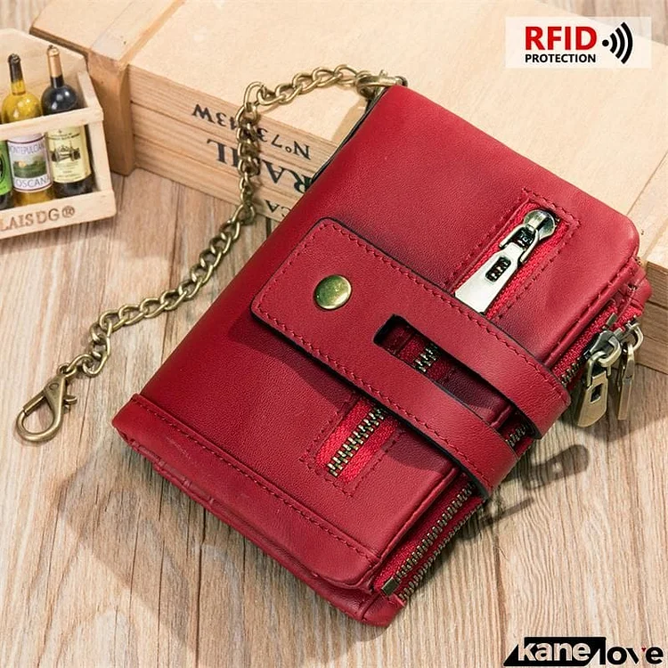 RFID Blocking Men's Leather Anti-Theft Chain Design Wallet