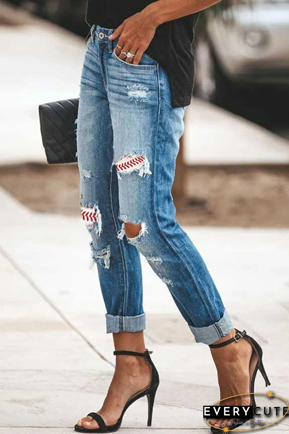 Hole Distressed Plus Size Denim Pants