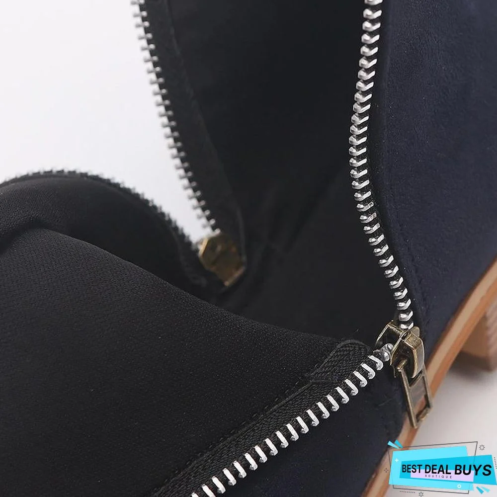 Women Side Zipper Round Toe Ankle Boots