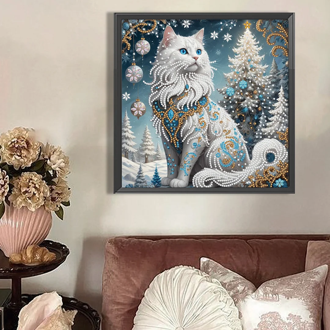 Winter Cat - Partial Special Shaped Drill Diamond Painting Kits (Canvas|30*30cm)