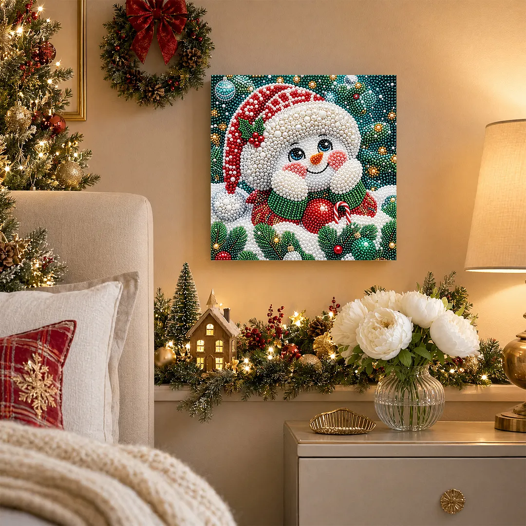 Framed Pearl Painting Kit Holiday Snowman 7.87x7.87in