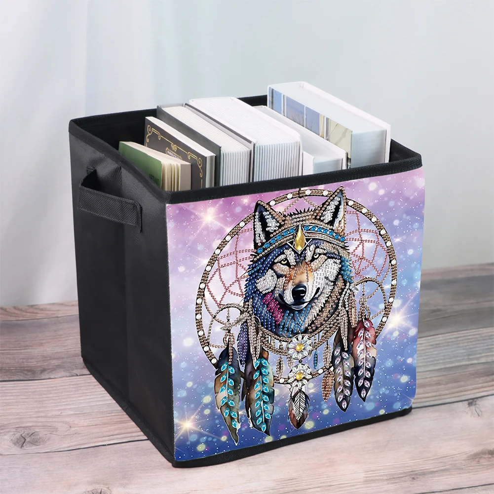 5D DIY Dream Catcher Wolf Special Shape Diamond Painting Storage Box for Home Storage(25*26*25cm)