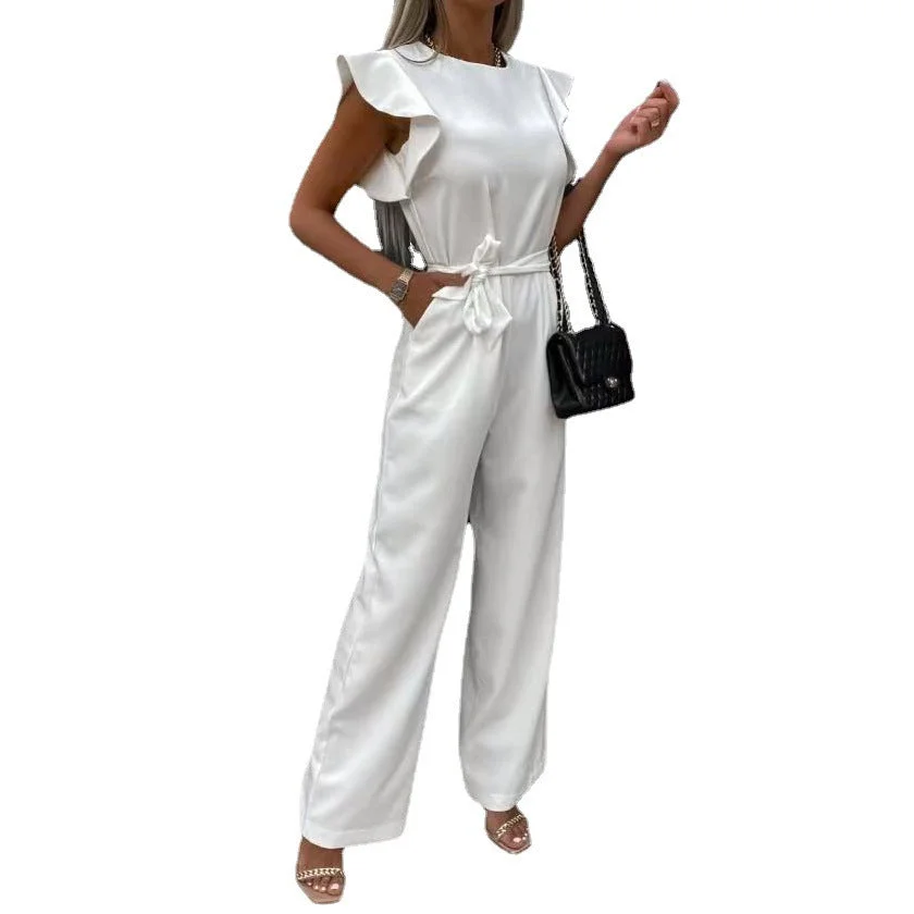 Uveng Zhigong Women's Casual Pants Ruffled Lace-up Jumpsuit