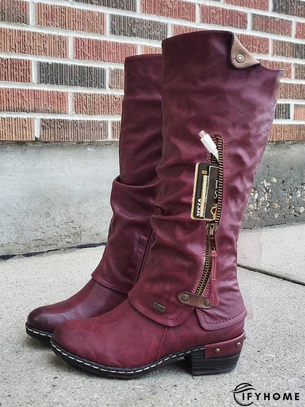 Vintage Casual Pleated Zip Riding Boots | IFYHOME