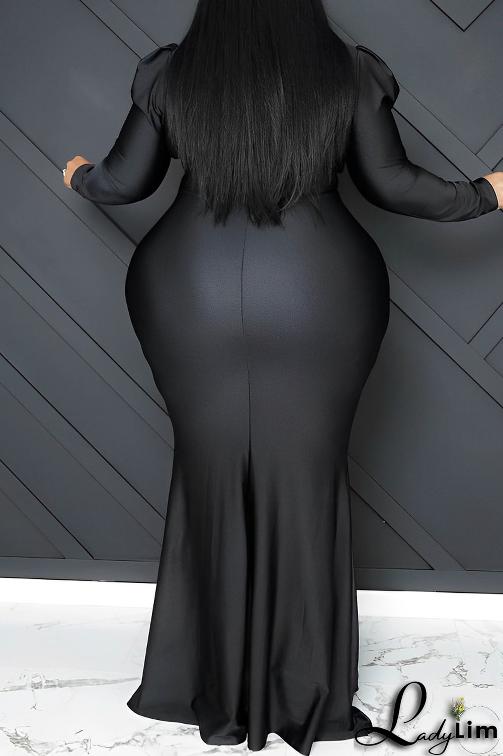 Orange Casual Solid Patchwork V Neck Long Sleeve Plus Size Dresses