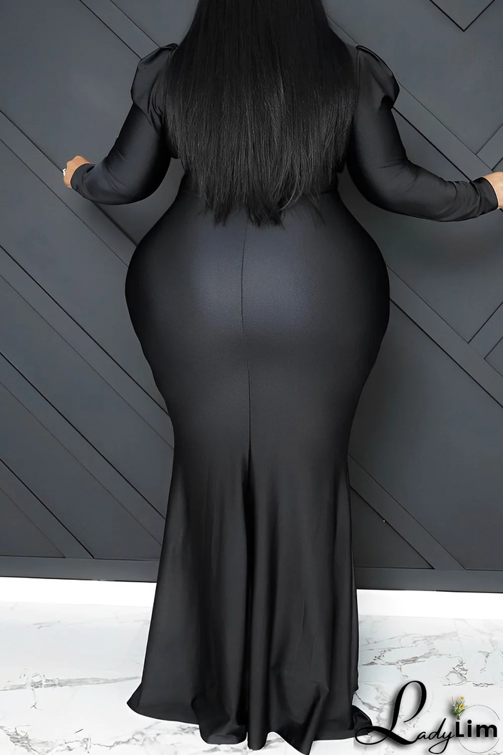 Orange Casual Solid Patchwork V Neck Long Sleeve Plus Size Dresses