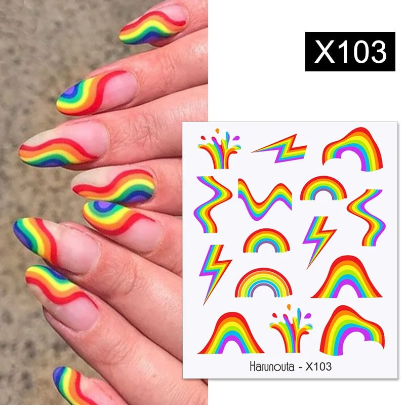 Harunouta Rainbow Wave Love Heart Pattern Water Decals Stickers Butterfly Dragon Geometry Slider For Nails Art Decoration DIY