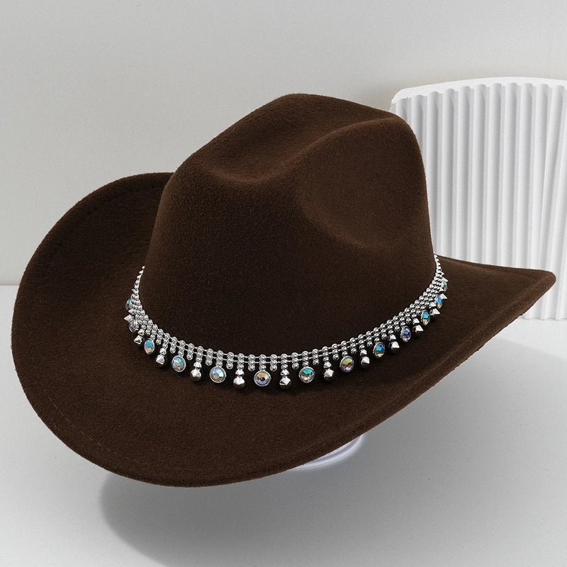 Men’s And Women’s Neutral Style Cowboy Hat Party Hat Colorful Round Gemstone Exquisite Belt Festival Performance