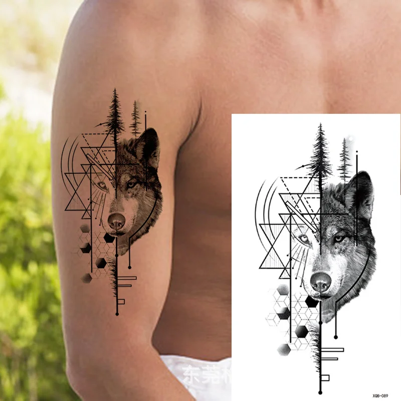 Sdrawing Forest Tattoo Sticker for Men Women Tiger Wolf Death Skull Temporary Tattoo Fake Henna Skeleton King Animal Tatoo Pattern