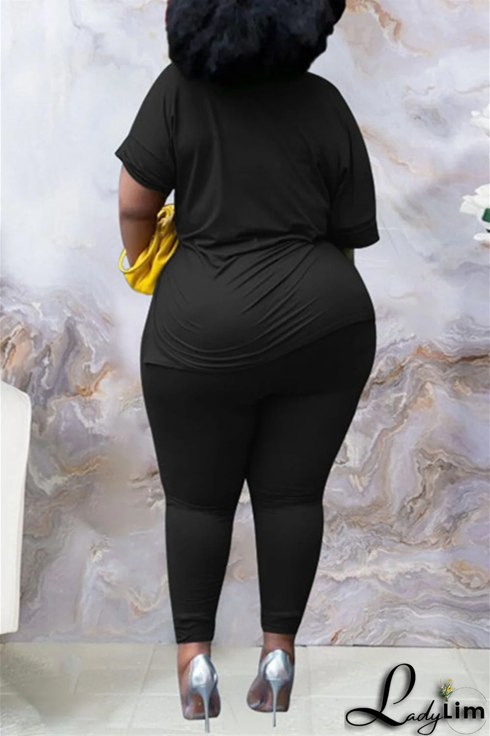 Tibetan Blue Fashion Casual Solid Slit V Neck Plus Size Two Pieces