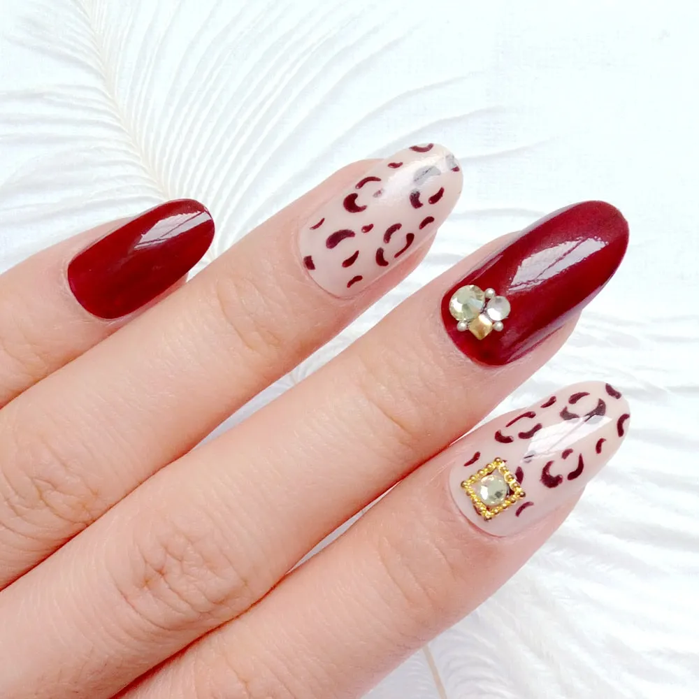 Wholesale Press On Nail Cherry Acrylic Fake Nail Oval Wine Red False Nails 3D Lady Nail Art Manicure Tools With Glue-Nail Inspo