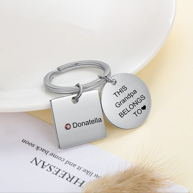 Personalized Keychain with Engraved 1 Name and 1 Birthstone