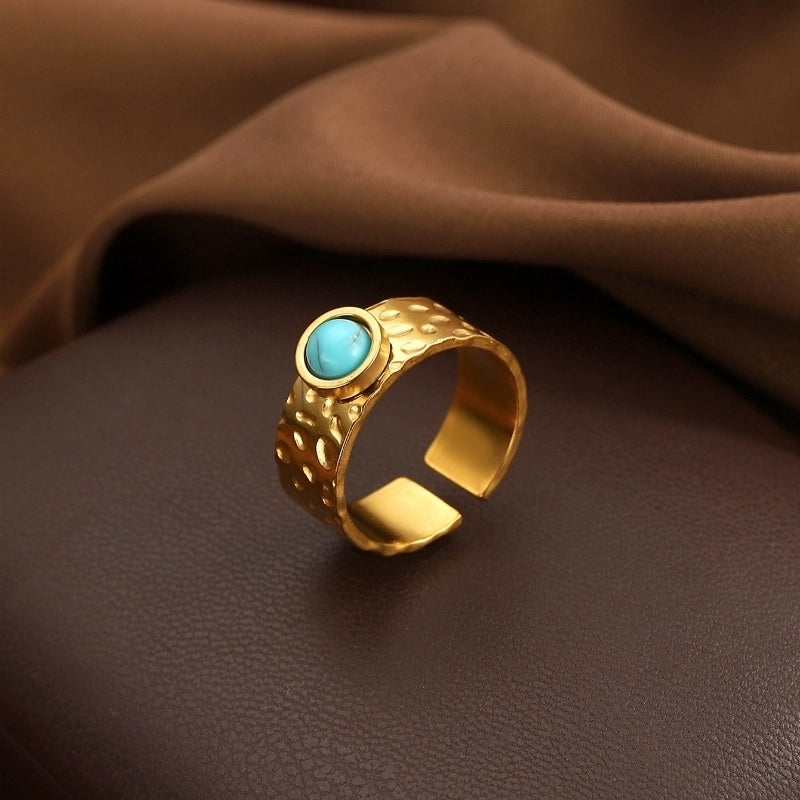 Elegant Geometric 304 Stainless Steel Turquoise Open Rings