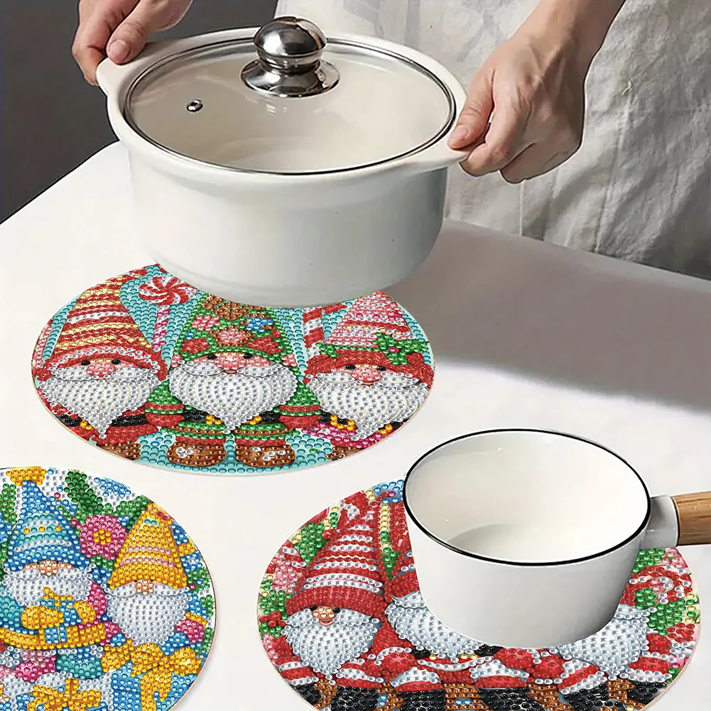 4pcs Gnome Diamond Art Coasters Kits for Home Party and Holiday Decorations
