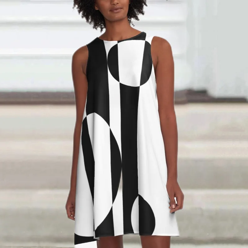 ⚡NEW SEASON⚡Casual Black And White Print Sleeveless Mini Dress