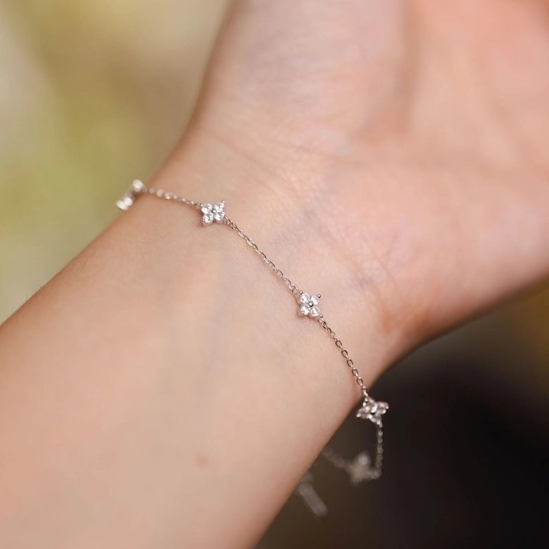 Sterling Silver Minimalist Classic Style Inlay Flower Bracelets