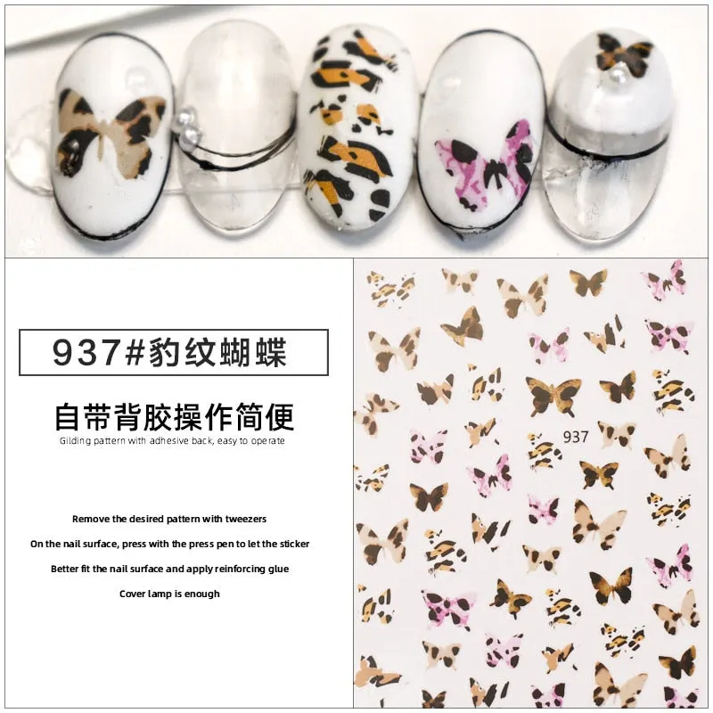 1PC 3D leopardo Nail Stickers Decals Butterfly Leopard Back Adhesive Sliders Wraps Colorful DIY Nail Art Extension Decoration-Nail Inspo