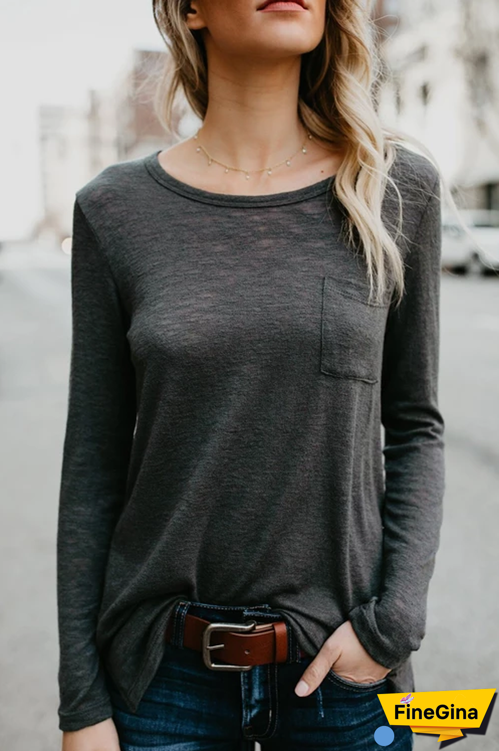 Chic Grey Pocket T-shirt